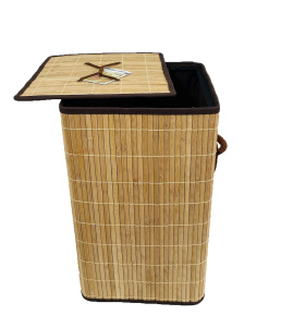 картинка 02-003-002Корзина для белья угл.с крышкой складная с ручками 32X32H52см.(Бамбук+чехол) от магазина Одежда+