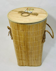 картинка 02-128Корзина для белья с крышкой складная с ручками дно квадр. D 32h50см.(Бамбук,джут) от магазина Одежда+