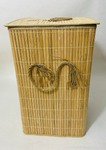 картинка 02-132Корзина для бельяс крышкой складная с ручками 37*37 Н 55 см.(Бамбук,джут) от магазина Одежда+